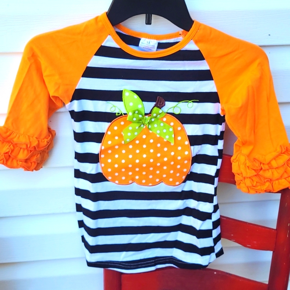 Boutique Fall Polka Dot Pumpkin Shirt - Size 6